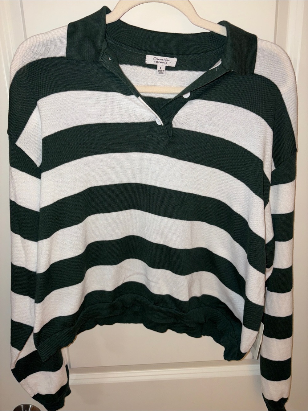 Madewell Striped Rugby Sweater - Forest Green & White